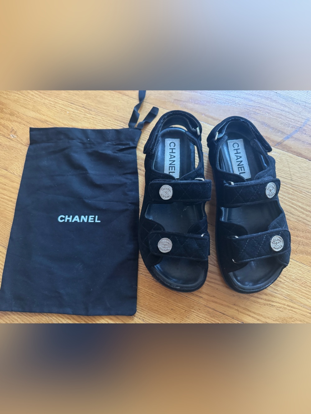 CHANEL Black Suede Dad Slide Sandals